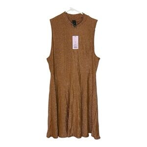 Wild Fable XL‎ Gold Metallic Mock Neck Sleeveless Fit Flare Dress Party Glam